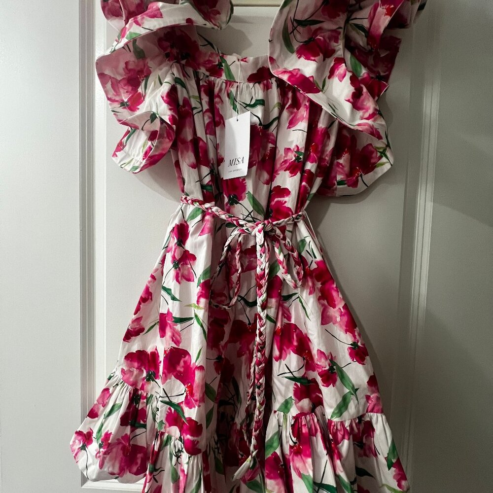 New With Tags MISA Selma Floral Print Cotton Dress - Size M, Flutter Sleeves